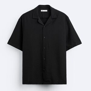 Zara Mens Black Linen Short Sleeve Button Up